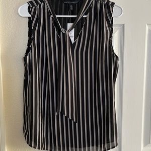 Tie-neck blouse.  Black, ecru w/ a tan strip.